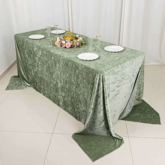 Premium Crushed Velvet 90"x132" Rectangle Tablecloth Sage Green - Reusable Soft & Seamless Table Cover - Bell Racket Store