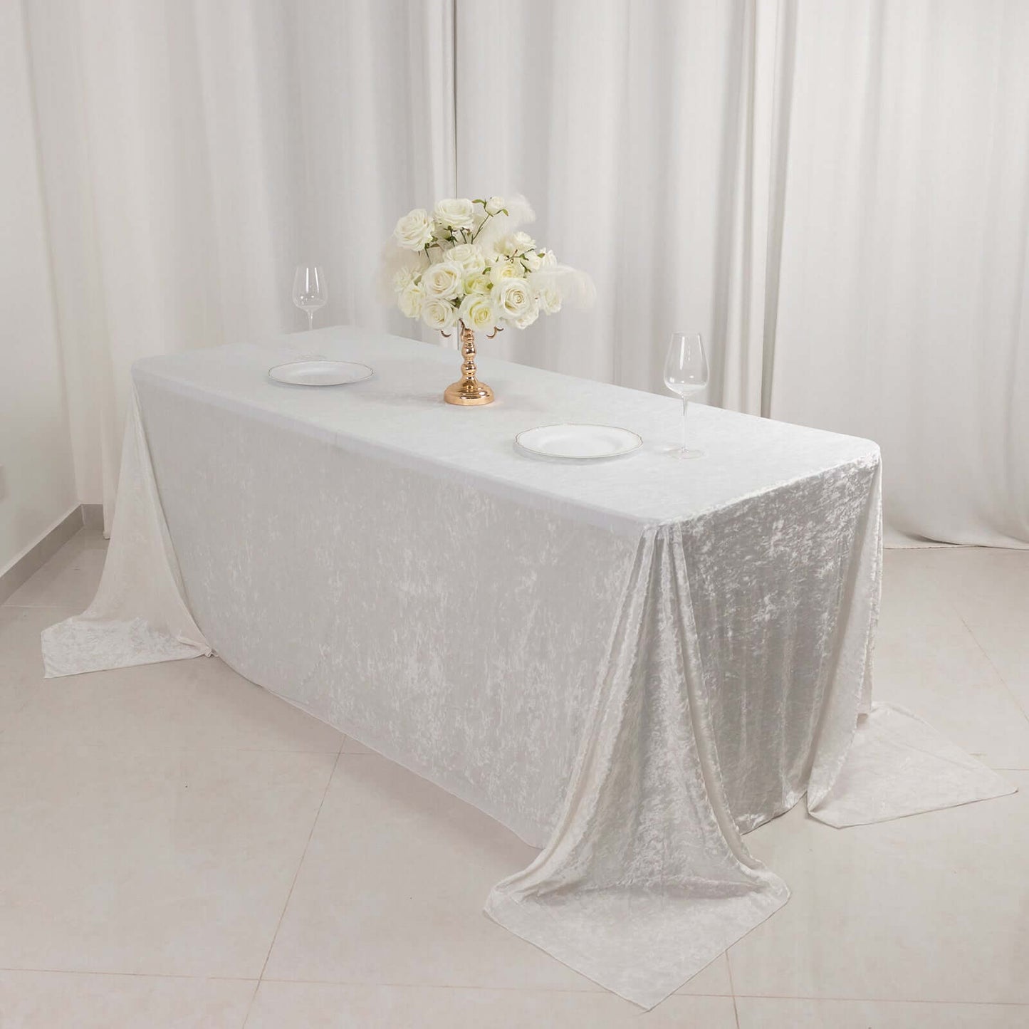 Premium Crushed Velvet 90"x132" Rectangle Tablecloth White - Reusable Soft & Graceful Seamless Table Cover - Bell Racket Store