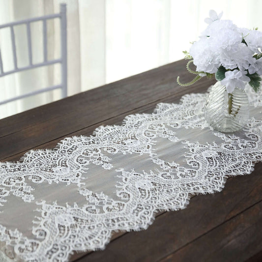 Premium Lace Fabric 15"x117" Table Runner Ivory - Scalloped Lace Elegance - Bell Racket Store