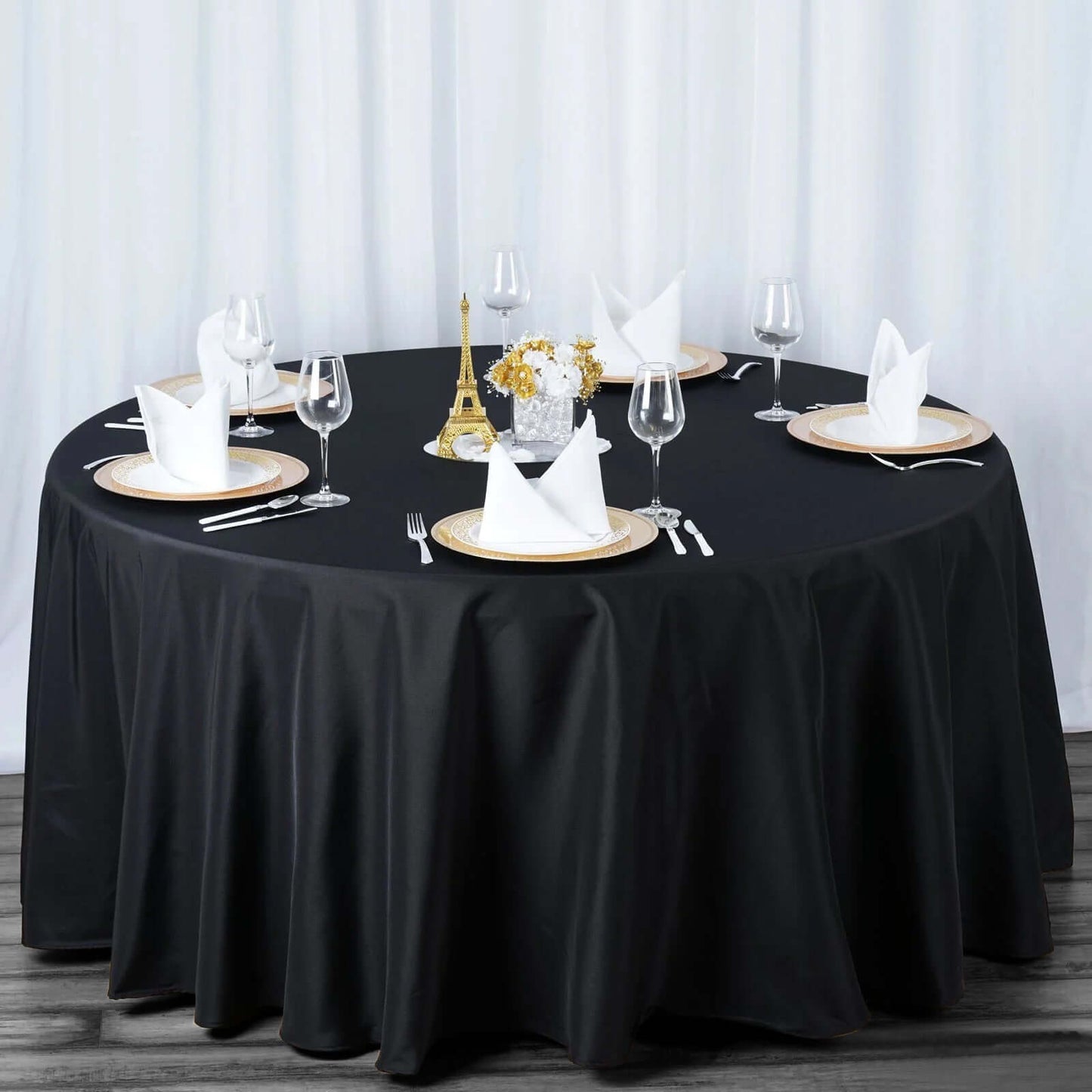 Premium Polyester 120" Round Tablecloth Black - Seamless 220GSM Wrinkle - Resistant Design for Classy Events - NestOCart