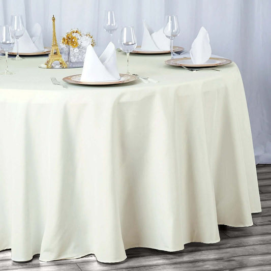 Premium Polyester 132" Round Tablecloth Ivory - Seamless 220GSM Wrinkle - Resistant Table Cover - NestOCart