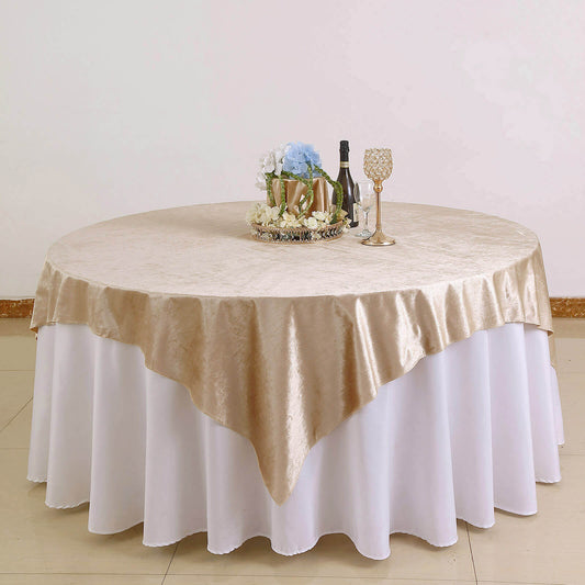 Velvet 72"x72" Table Overlay Square Tablecloth Champagne - Premium Soft Finish Table Topper