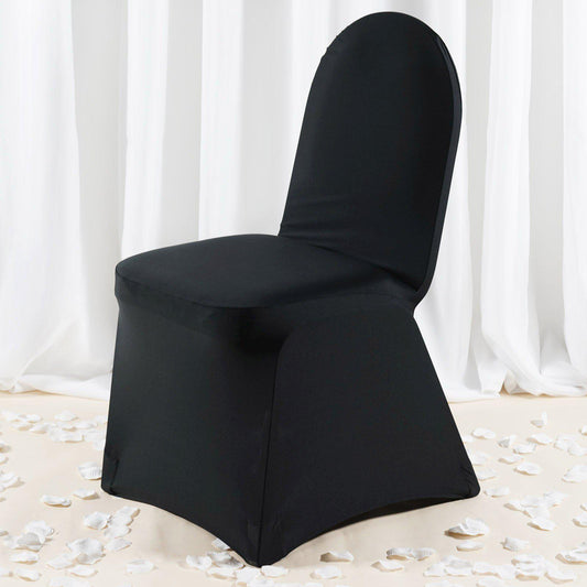 Premium Spandex Chair Cover with Foot Pockets for Banquet Chairs Black - Stretch 220GSM Fitted Slipcover - Bell Racket Store