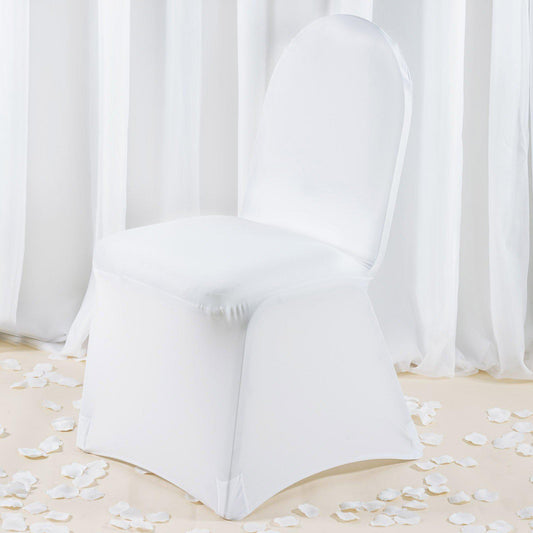 Premium Spandex Chair Cover with Foot Pockets for Banquet Chairs White - Stylish Stretch 220GSM Fitted Slipcover for Weddings - Bell Racket Store