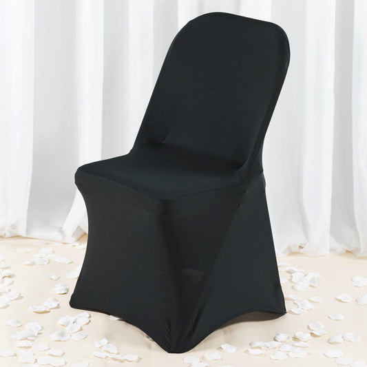 Premium Spandex Chair Cover with Foot Pockets for Folding Chairs Black - Stretch Fitted 220GSM Fabric - NestOCart