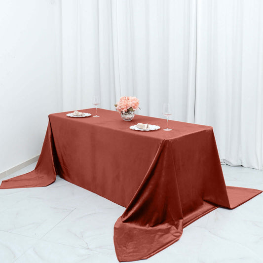 Premium Velvet 90"x156" Rectangle Tablecloth Terracotta (Rust) - Reusable Soft & Seamless Table Cover - Bell Racket Store