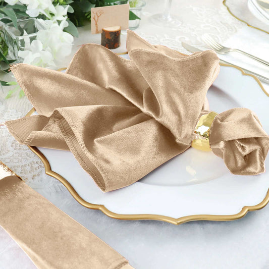 5 Pack Premium Velvet 20"x20" Napkins Champagne - Soft Sheen Finish Cloth Napkins