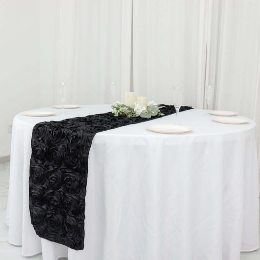 Rosette Satin 14"x108" Table Runner Black - Grandiose Design - NestOCart