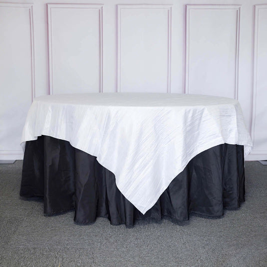 Taffeta 90"x90" Table Overlay Square Tablecloth White - Accordion Crinkle Design for Modern Celebrations