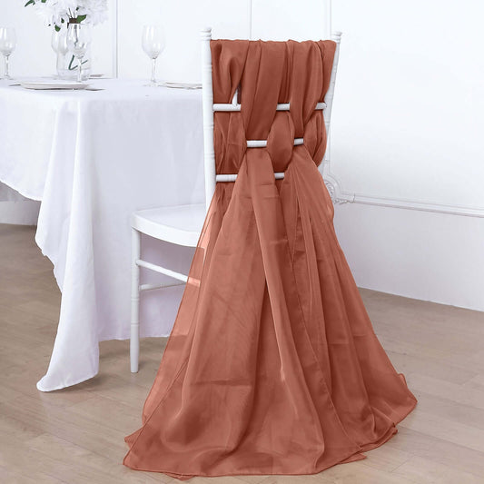 5 Pack Chiffon Chair Sashes Terracotta (Rust) - Soft & Lightweight Designer Chair Bows 22"x78"