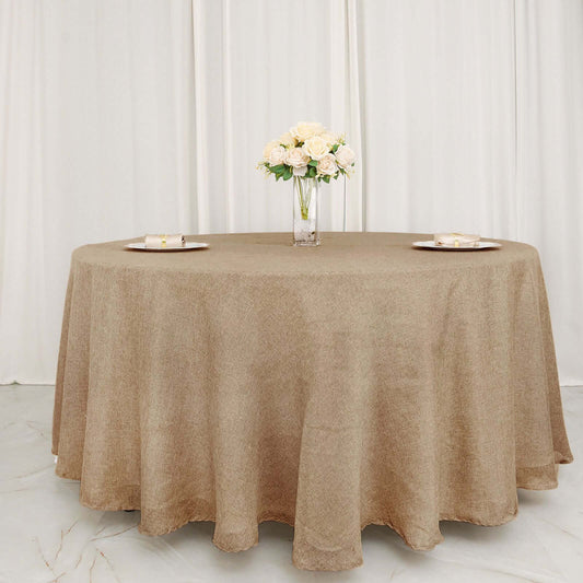 Faux Burlap Jute 120" Round Tablecloth Natural - Rustic Seamless Event Table Linen