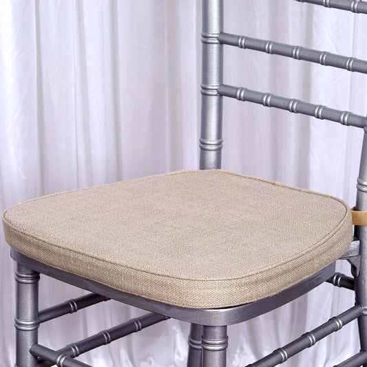 Natural Burlap Chair Cushion with Soft 2" Thick Pad and Ties - Rustic Removable Cover for Chiavari Chairs