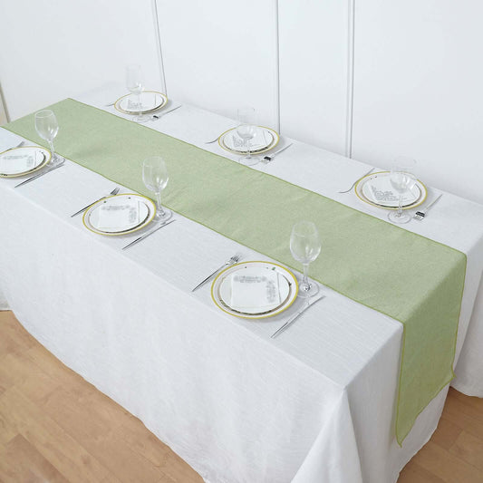 Faux Linen 14"x108" Table Runner Sage Green - Rustic Style Table Decor