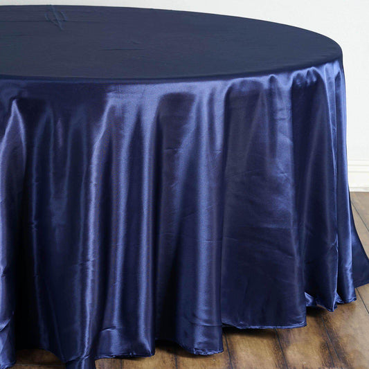 Satin 108" Round Tablecloth Navy Blue - Smooth and Lustrous Table Cover - NestOCart