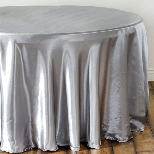 Satin 108" Round Tablecloth Silver - Smooth and Lustrous Table Cover - NestOCart