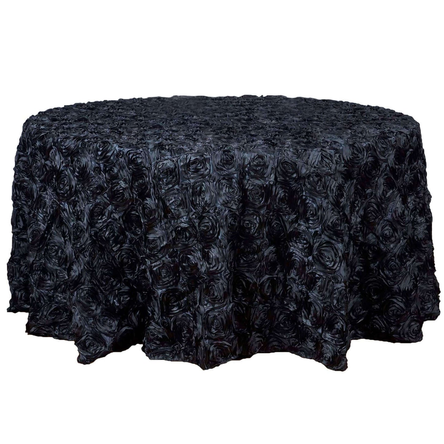 Satin 120" Round Tablecloth Black - Grandiose 3D Rosette with Seamless Finish Table Cover - NestOCart