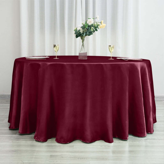 Satin 120" Round Tablecloth Burgundy - Stylish Seamless Table Cover - NestOCart