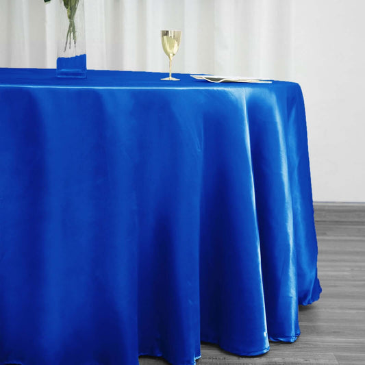 Satin 120" Round Tablecloth Royal Blue - Stylish Seamless Table Cover - NestOCart