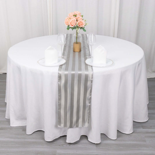 Satin 12"x108" Table Runner Silver Stripe - Stripe Table Decor - Bell Racket Store