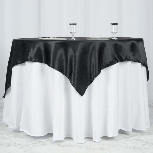 Satin 60"x60" Table Overlay Square Tablecloth Black - Smooth Silky Touch Table Cover for Sophisticated Events - NestOCart