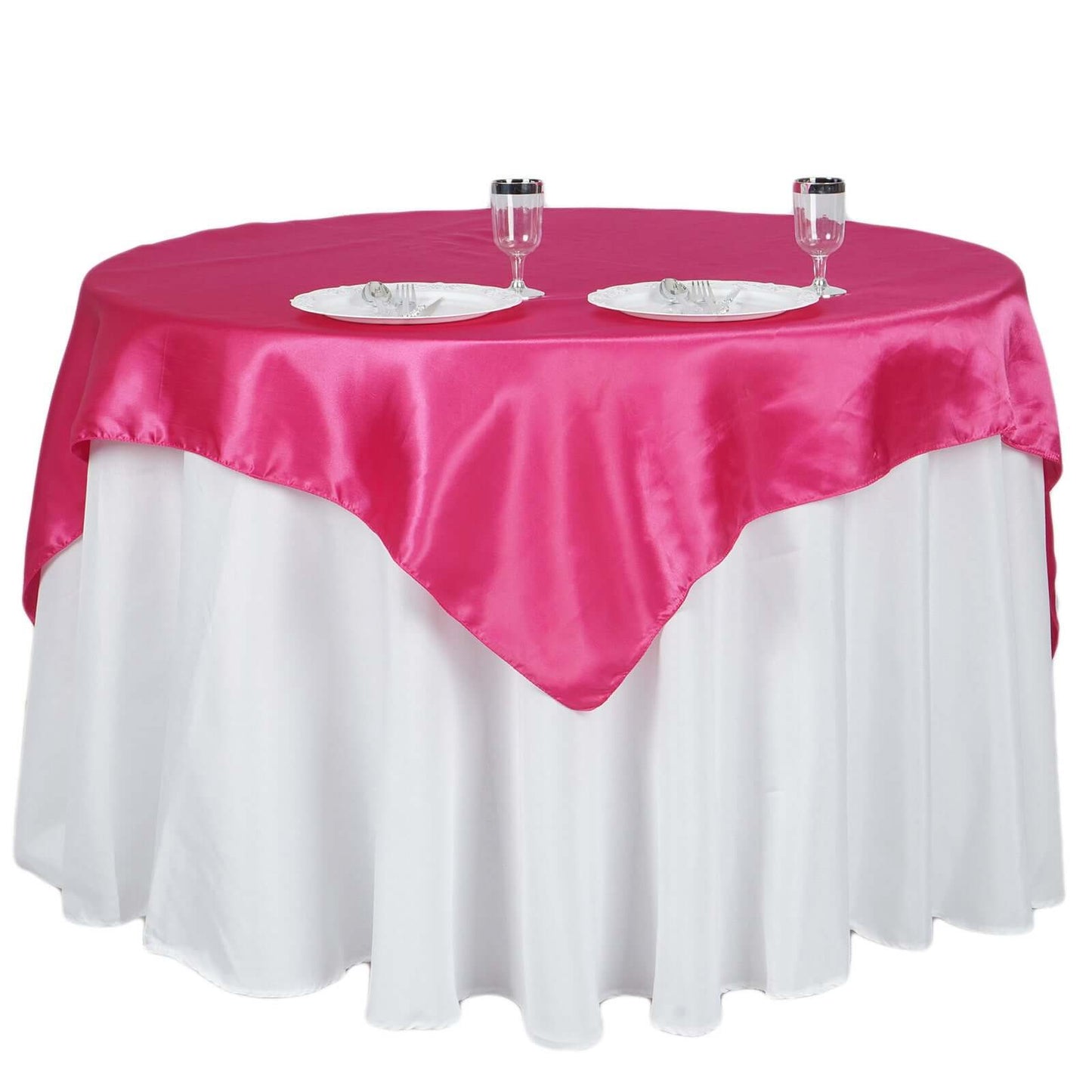 Satin 60"x60" Table Overlay Square Tablecloth Fuchsia - Smooth Silky Touch Table Cover - NestOCart