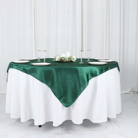 Satin 60"x60" Table Overlay Square Tablecloth Hunter Emerald Green - Smooth Silky Touch Table Cover - Bell Racket Store