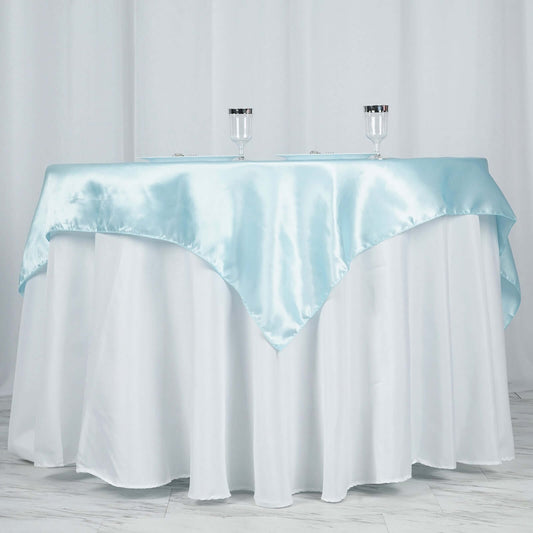 Satin 60"x60" Table Overlay Square Tablecloth Light Blue - Smooth Silky Touch Table Cover - NestOCart