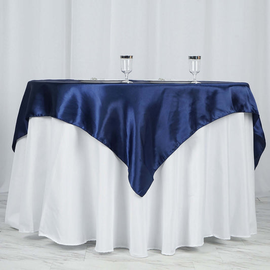 Satin 60"x60" Table Overlay Square Tablecloth Navy Blue - Smooth Silky Touch Table Cover - NestOCart