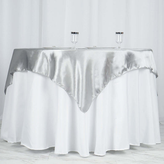 Satin 60"x60" Table Overlay Square Tablecloth Silver - Smooth Silky Touch Table Cover - NestOCart