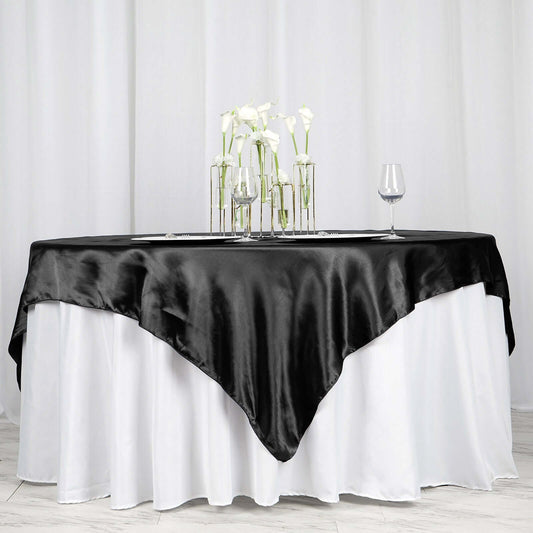 Satin 72"x72" Table Overlay Square Tablecloth Black - Smooth Finish for Luxurious Events - NestOCart