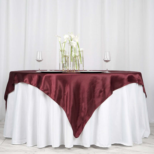 Satin 72"x72" Table Overlay Square Tablecloth Burgundy - Smooth Finish Table Cover - NestOCart