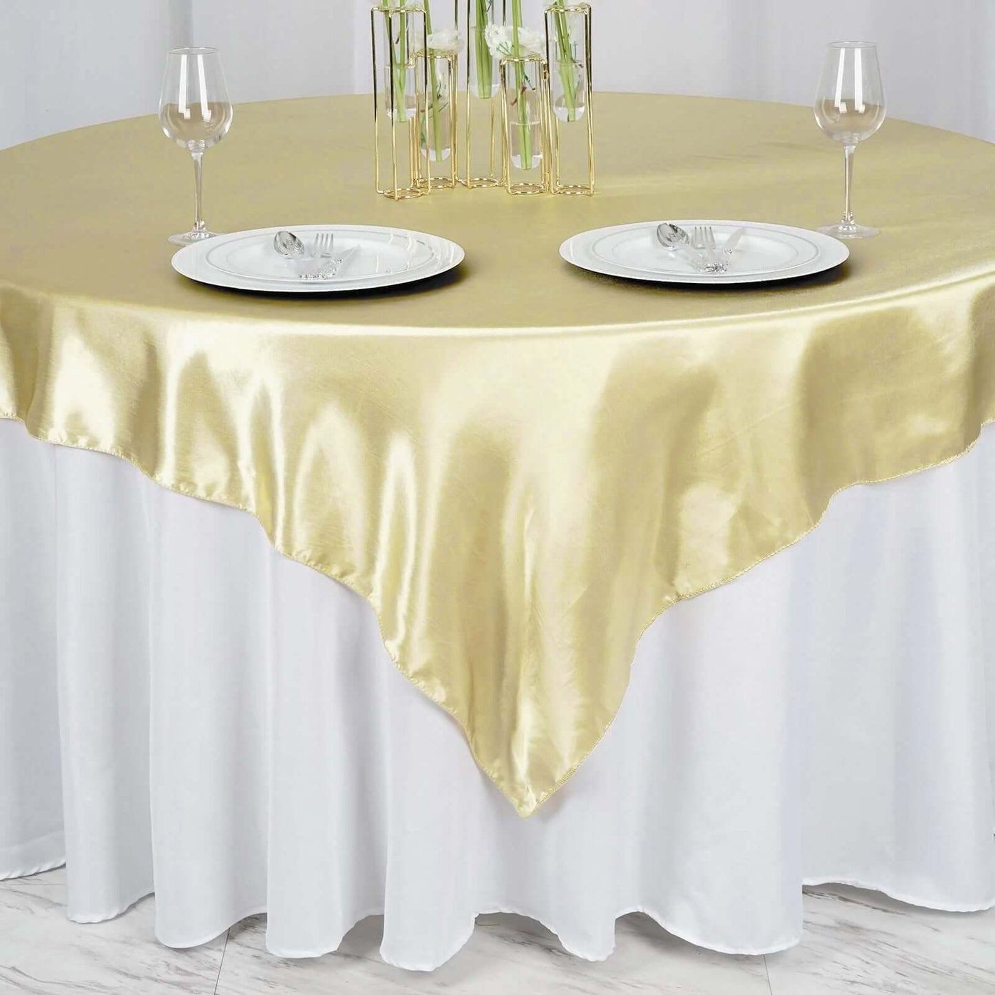 Satin 72"x72" Table Overlay Square Tablecloth Champagne - Smooth Finish Table Cover - NestOCart