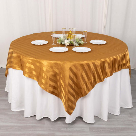 Satin 72"x72" Table Overlay Square Tablecloth Gold - Stripe Table Topper - Bell Racket Store