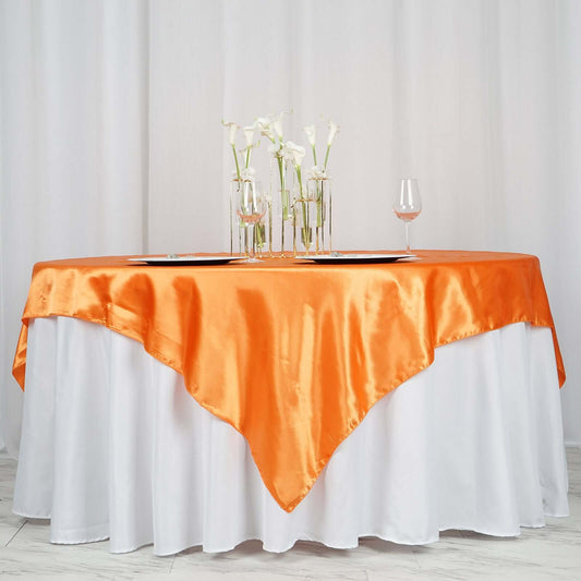 Satin 72"x72" Table Overlay Square Tablecloth Orange - Smooth Finish Table Cover - NestOCart