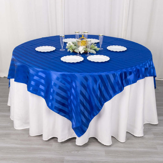 Satin 72"x72" Table Overlay Square Tablecloth Royal Blue - Stripe Table Topper - Bell Racket Store