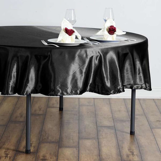 Satin 90" Round Tablecloth Black - Smooth and Lustrous Table Cover - NestOCart