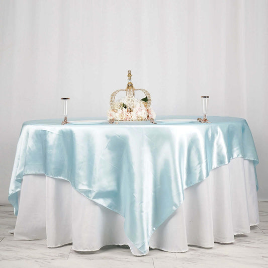 Satin 90"x90" Table Overlay Square Tablecloth Light Blue - Smooth Finish Table Topper - NestOCart