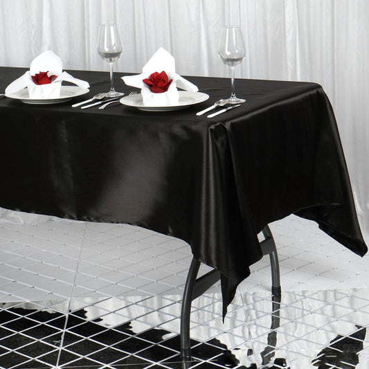 Satin Rectangular 60"x102" Tablecloth Black - Smooth and Lustrous Table Cover - NestOCart