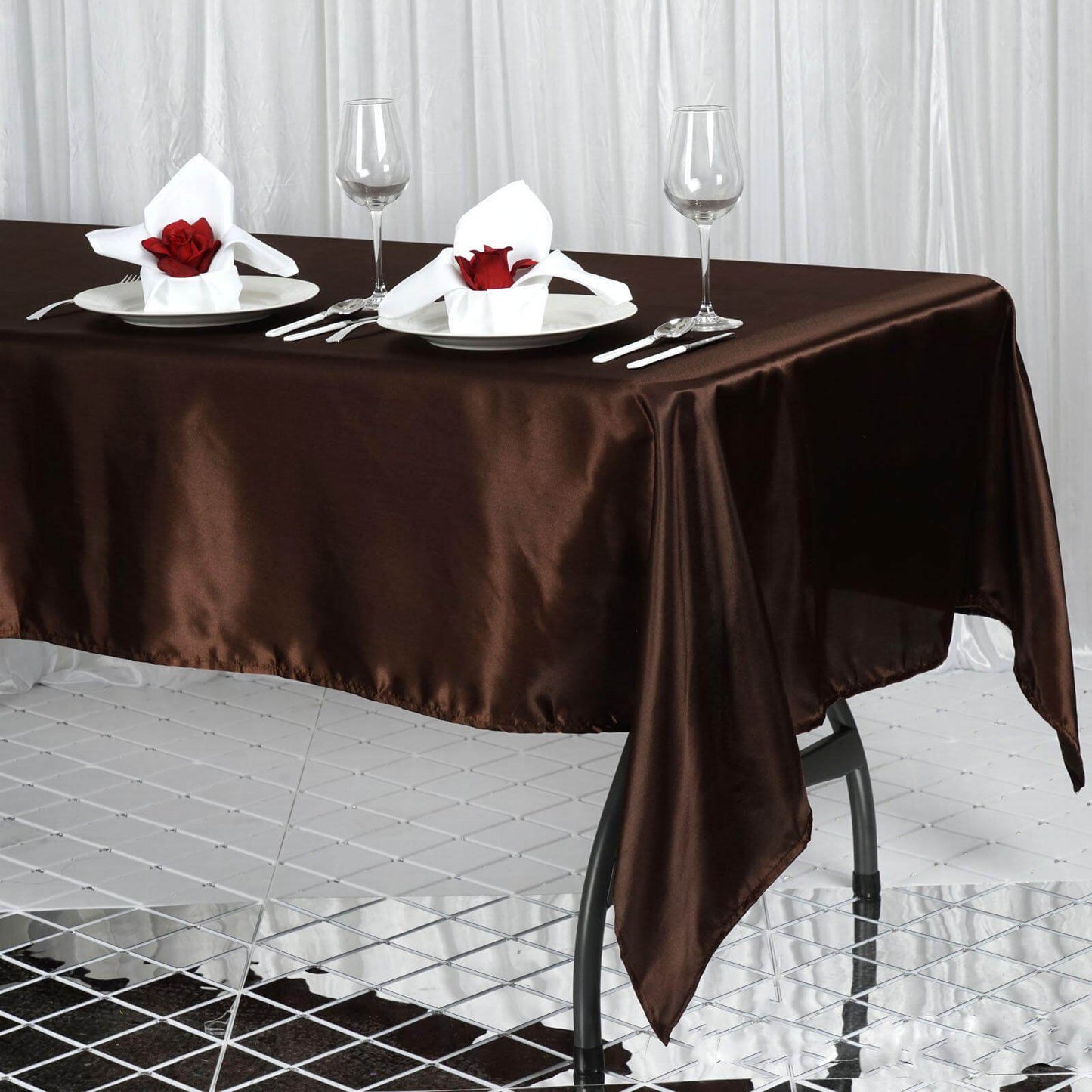 Satin Rectangular 60"x102" Tablecloth Chocolate - Smooth and Lustrous Table Cover - NestOCart