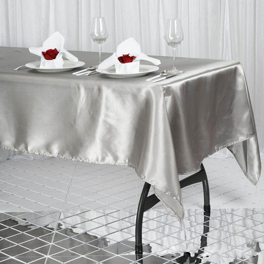 Satin Rectangular 60"x102" Tablecloth Silver - Smooth and Lustrous Table Cover - NestOCart