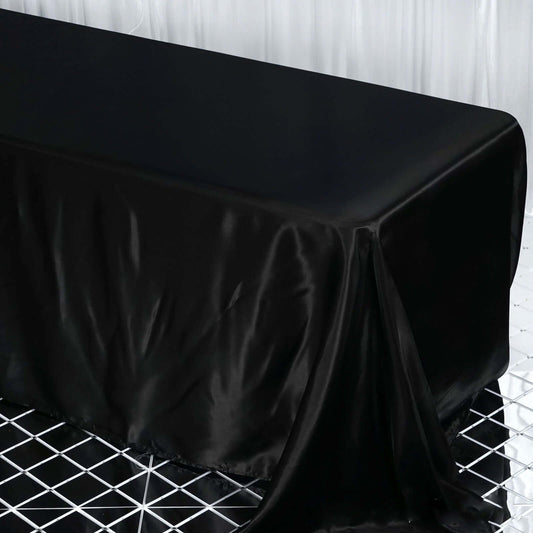 Satin Rectangular 90"x132" Tablecloth Black - Seamless Stylish Table Cover for Weddings and Parties - NestOCart