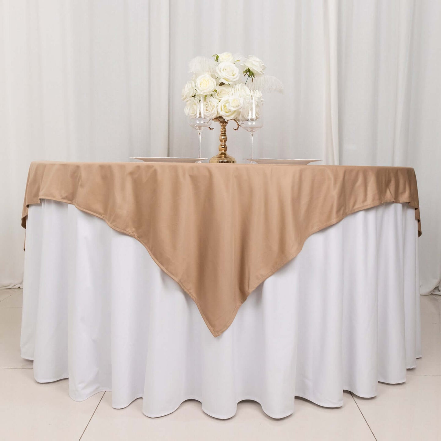 Scuba 70"x70" Table Overlay Square Tablecloth Nude - Wrinkle Free & Stain Resistant Table Cover - Bell Racket Store