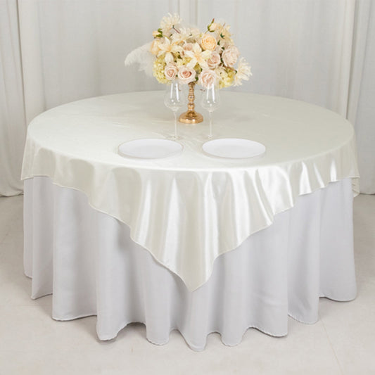 Scuba 70"x70" Table Overlay Square Tablecloth Shimmer Pearl White - Wrinkle Free & Stain Resistant Table Cover for Weddings and Parties - Bell Racket Store