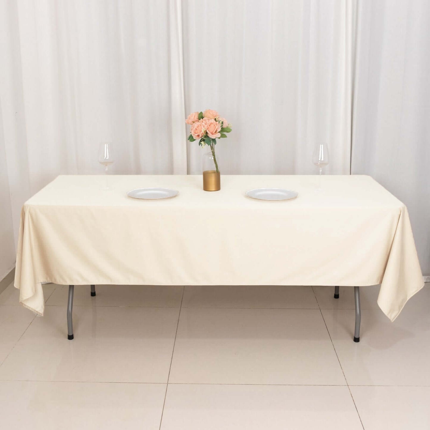 Scuba Rectangular 60"x102" Tablecloth Beige - Wrinkle Free & Stain Resistant Table Cover - Bell Racket Store