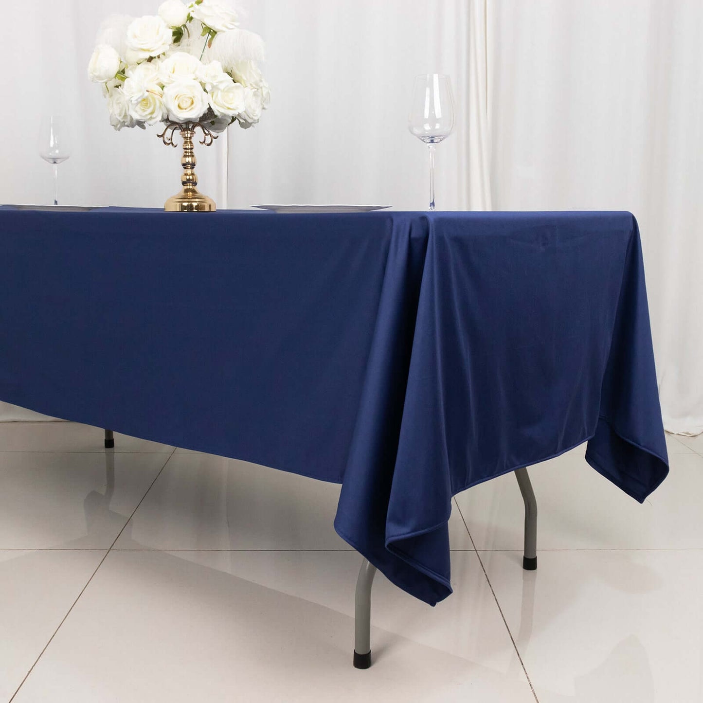 Scuba Rectangular 60"x102" Tablecloth Navy Blue - Wrinkle Free & Stain Resistant Table Cover - Bell Racket Store