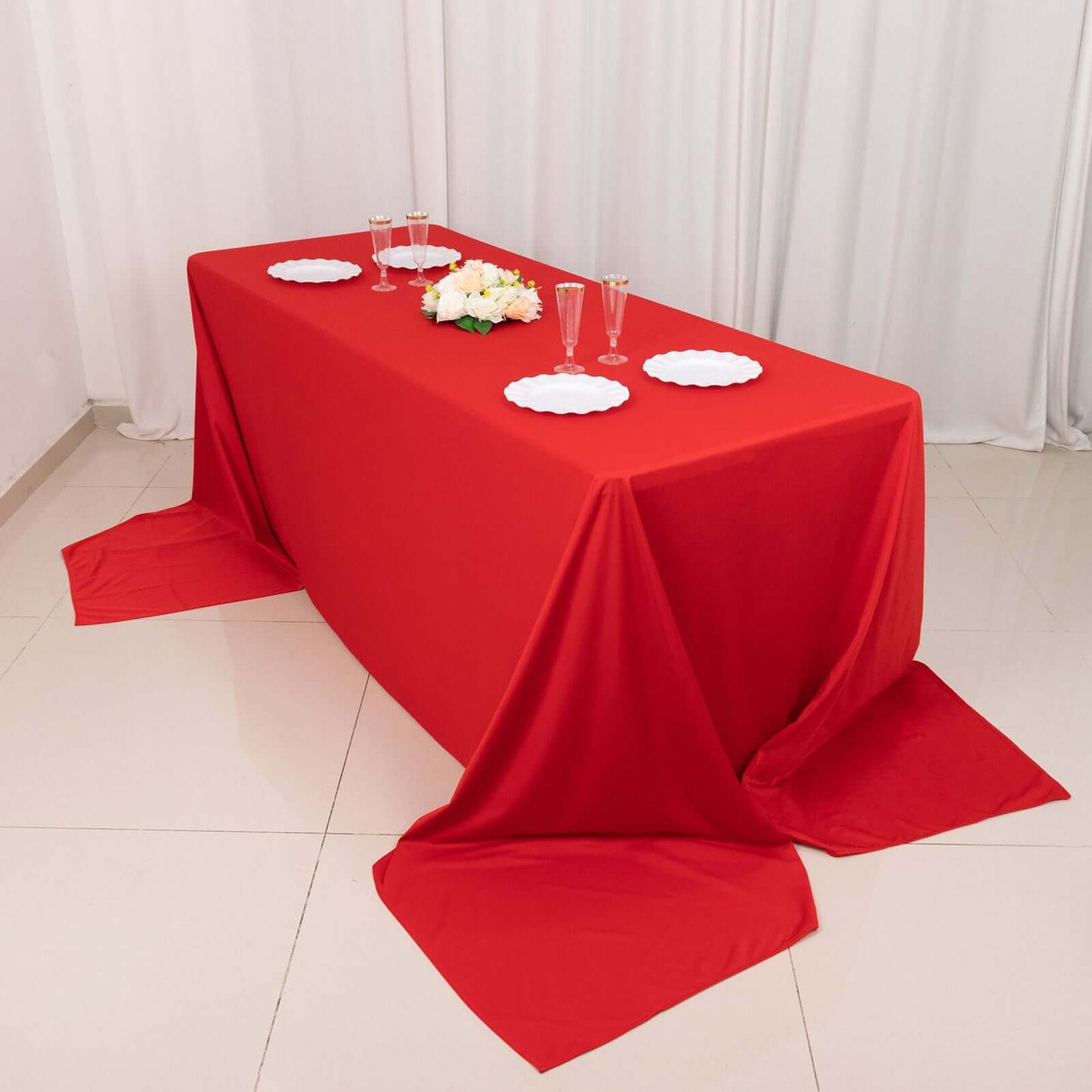 Scuba Rectangular 90"x156" Tablecloth Red - Wrinkle Free, Stain Resistant & Seamless Table Cover - Bell Racket Store