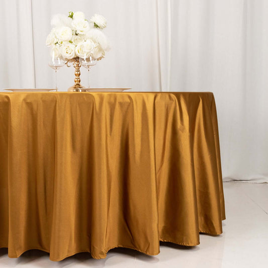 Scuba Round 120" Tablecloth Shimmering Gold - Wrinkle Free, Stain Resistant & Seamless Table Cover for Weddings and Parties - Bell Racket Store