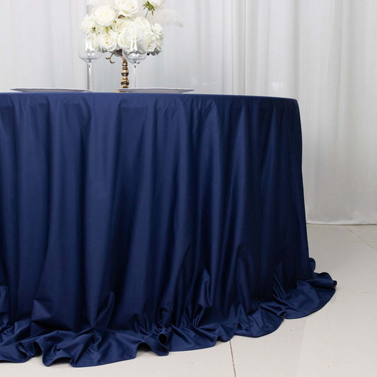 Scuba Round 132" Tablecloth Navy Blue - Wrinkle Free & Stain Resistant Seamless Table Cover - Bell Racket Store