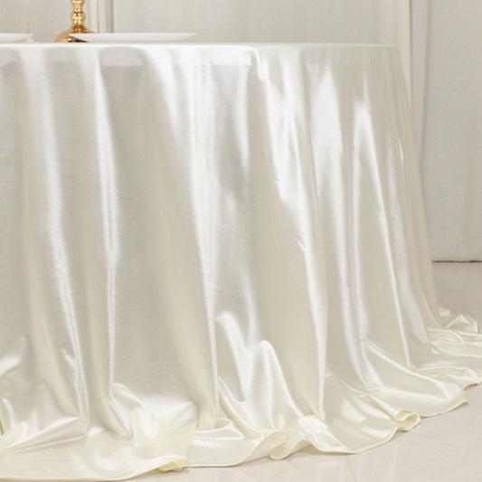 Scuba Round 132" Tablecloth Shimmering Pearl White - Wrinkle Free, Stain Resistant & Seamless Table Cover - Bell Racket Store