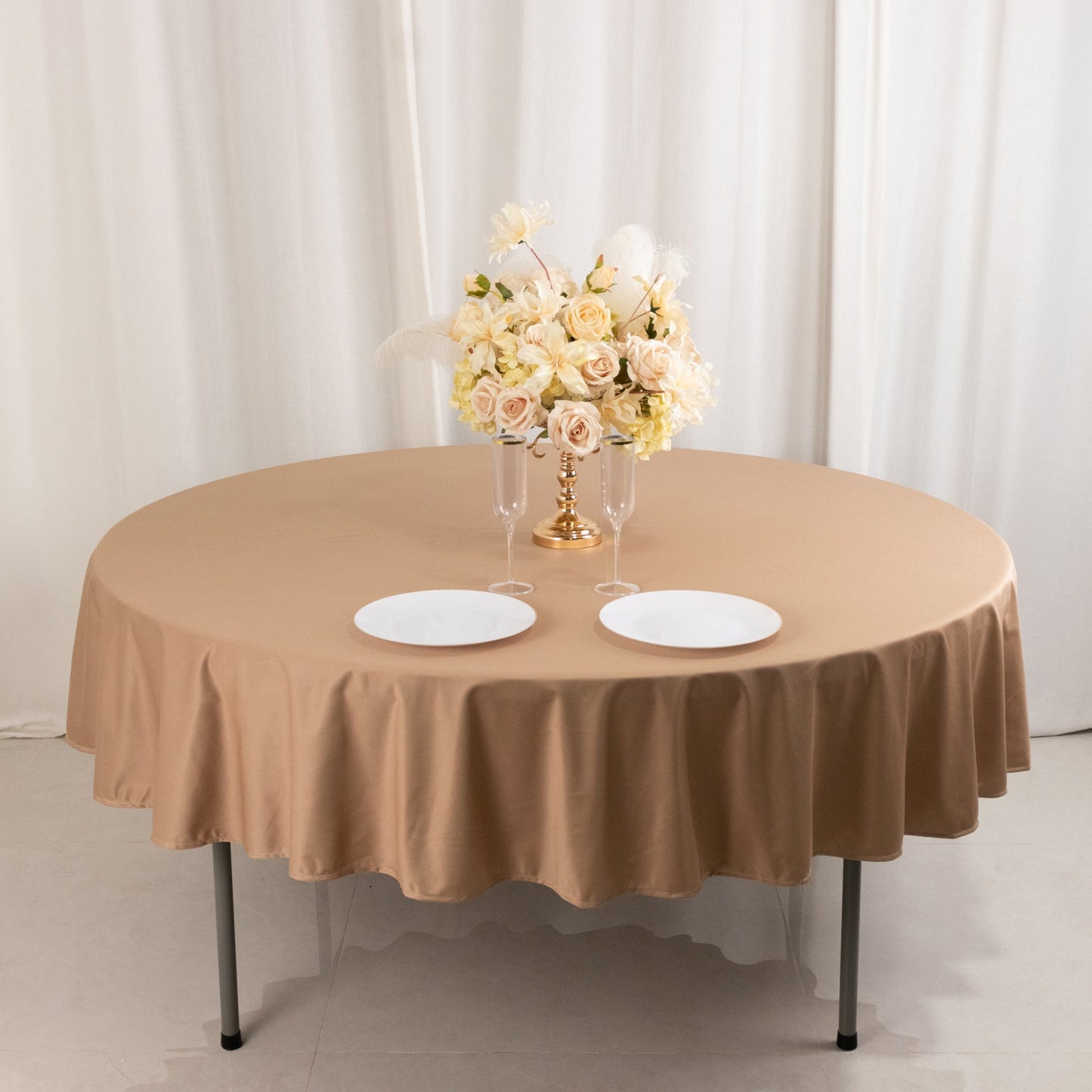Scuba Round 90" Tablecloth Nude - Wrinkle Free & Stain Resistant Table Cover - Bell Racket Store